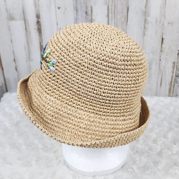 Embroidered Floral Straw Bucket Sun Hat - Picture 2 of 7